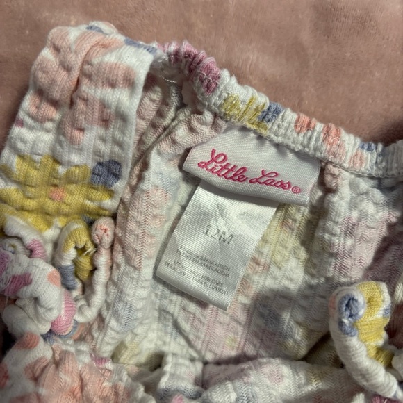 Little Lass Floral Textured Romper - Pink, Purple, Yellow - Picture 3 of 3